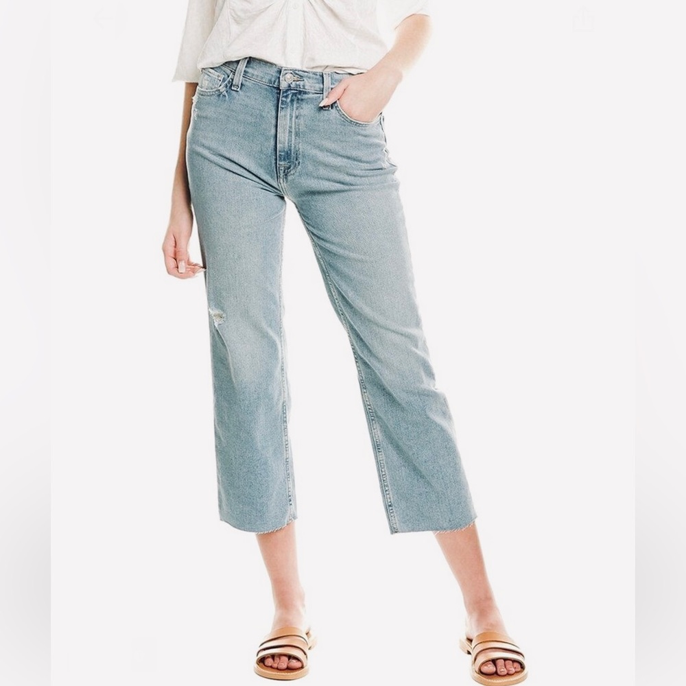 Hudson Noa Distressed Mid Rise Straight Leg Crop Jean Callidora Lite Blue 32 NWT